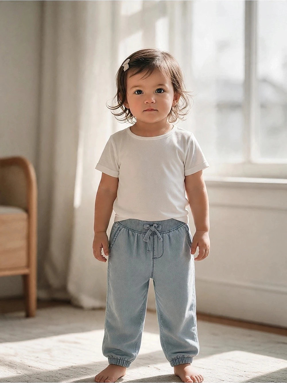 The Children's Place Toddler Girls 2T Light Wash Denim Pull On Jogger Pants Blue
